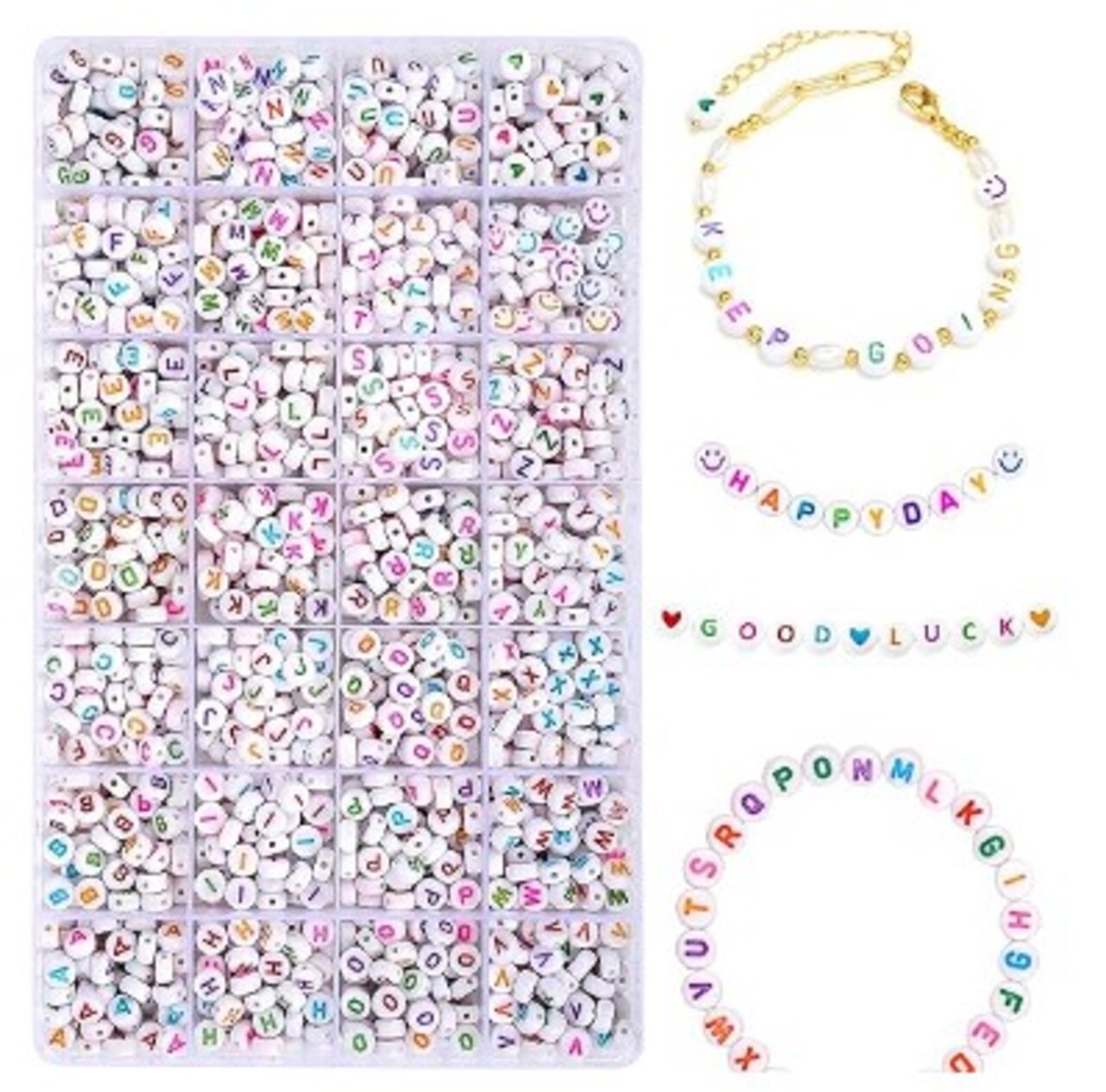 Making 1500 Pieces of 4x7mm Alphabet Beads for Bracelets Friendship Bracelet Letters for Crafts (1500 Colourful Letter White Bead) Acrylic Heart Beads for Jewellery Making